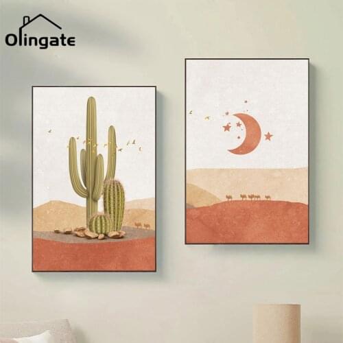 Nordic Desert Cactus Wall Picture Abstract Landscape Sun and Moon Scene Boho Canvas Painting One Piece Canvas Poster Home Decor