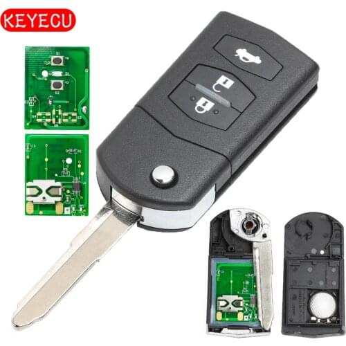 Keyecu Folding Remote key Car Starter 3 Button 433MHz 4D63 Chip for Mazda 2 / 3 / 5 / 6 / MX5 / CX7 (SKE126-01)