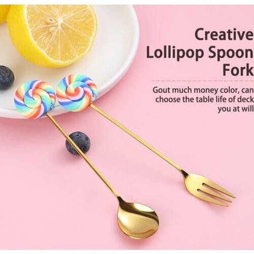 Stainless Steel Lollipop Coffee Spoon Stirring Spoon Fruit Fork Dessert Teascoop