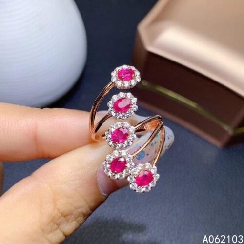 KJJEAXCMY fine jewelry 925 sterling silver inlaid natural ruby Womens vintage elegant new adjustable gem ring support detection