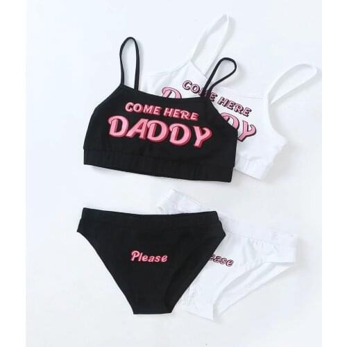 2020 Two piece set Fashion COME HERE DADDY Letter Print Tank Top Sexy Sleeveless Summer Harajuku Kawaii Cropped Feminino Bikini