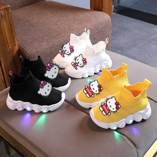 Sanrio Hello Kitty Casual Shoes Spring Baby Sneakers with Lights Baby Shoes Mens and Womens Children Toddler Shoes Baby Shoes