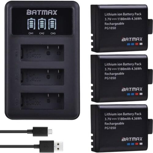 3pc 1180mAh PG1050 Li-ion Battery+LED 3slots USB Charger for Sports Action Camera SJCAM , EKEN H9 H9R H3 H3R H8PRO H8R