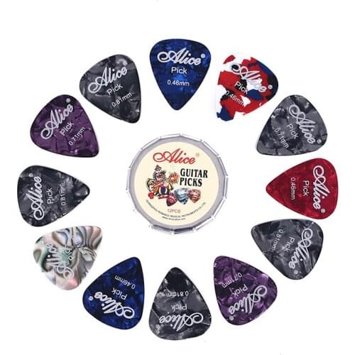 Guitar picks, 12 colorful plectrum in one cute round metal box, acoustic electric musical instrument guitar pick randomclor