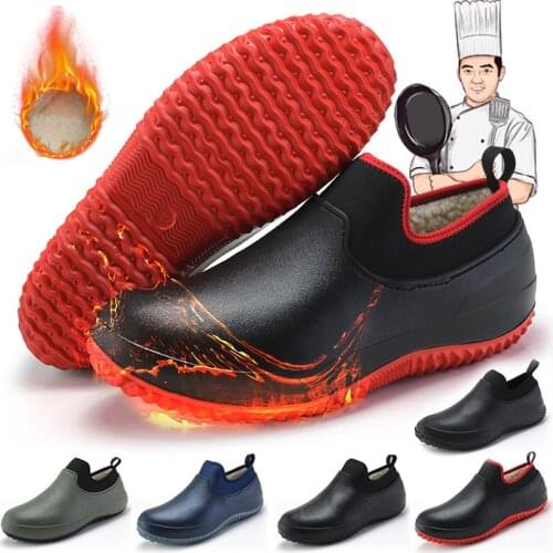 Men Shoes Kitchen Working Shoes Add Cotton Non-slip Waterproof Chef Shoes Casual Unisex Work Shoes Water Shoes Rain Cotton Boots