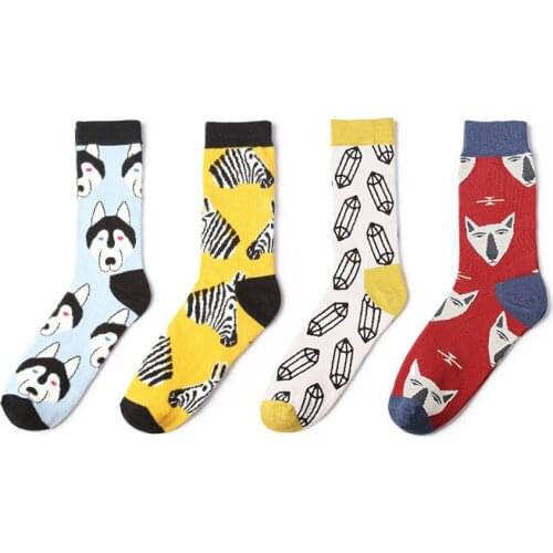 6Pairs Men Sock Fashion Brand Husky/Zebra Awesome Skateboard Crew Sock Fixed Gear Maple Leaves Fashion Hip Hop Fashion Men Socks