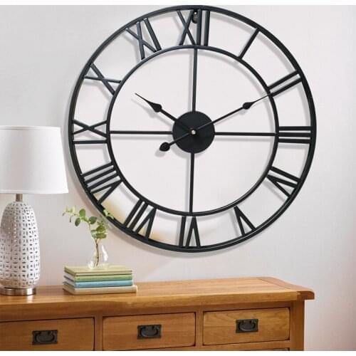 New 3D Circular Retro Roman 58cm Wrought Hollow Iron Vintage Large Mute Decorative Wall Clock On The Wall Decoration For Home