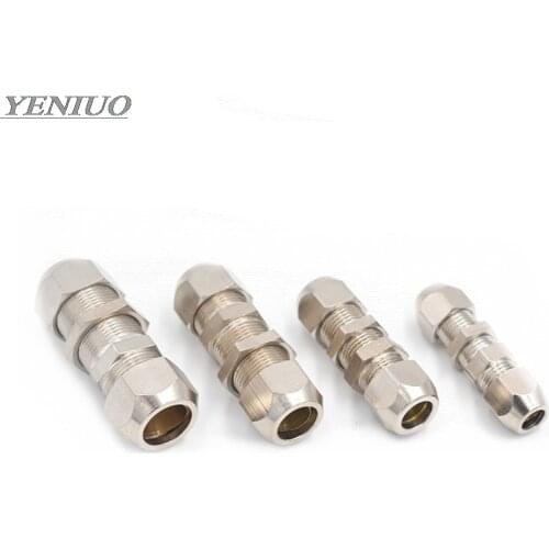 Bulkhead Straight Push Brass oil Pipe Fitting 4 6 8 10 12 14 16mm OD Tube Compression Ferrule Tube Compression Fitting Connector