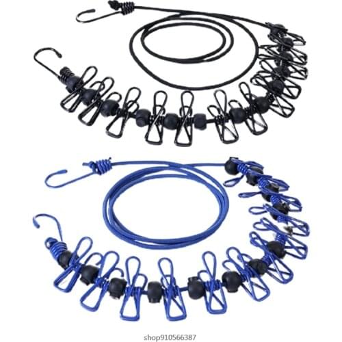 Portable Clothesline with 12 Clothespins Clip Windproof Clothes Rope Travel Stretchy Retractable Drying Line Outdoor Wholesales