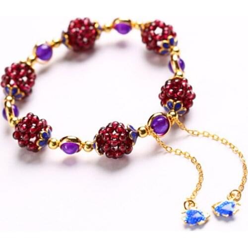 Drop Ship 100% Garnet Bracelet Universe Galaxy Bracelet Femme Wine Red Bracelet Women Jewelry Garnet Stone Jewelry