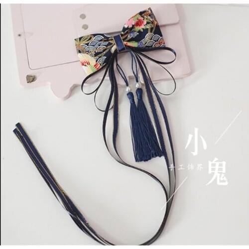 Retro Kimono Bathrobe Bow Headwear Accessories Lolita Cosplay Tassels Bowknot Side Clip Hairpin B598