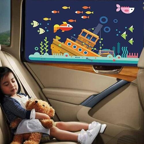Rrlybons 1PC Universal Funny Car Sun Shade Cover Curtain Suction Cup Cartoon Proof Side Window Sunshade Cover For Baby Kids