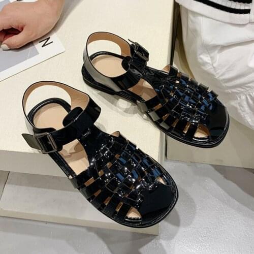 2021Gladiator Sandals Women Janpanned Leather Shoes Ladies Cross-Knitted Flip Flops Cut-Out Beach Slippers Femme Flat Sandalias