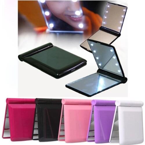 LED Makeup Mirrors ABS Folding Solid Color with Light Women Lady Square Compact Cosmetic Mirror Pocket Portable Simple SN492