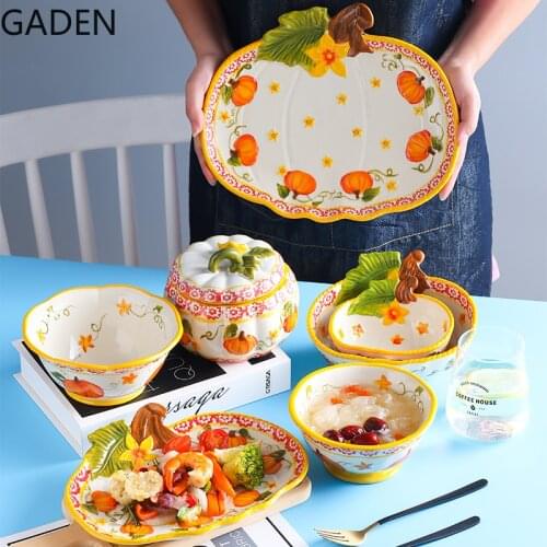 Pumpkin Bowl Cutlery Set Japanese-style Plate Dishes Household Creative Personality Ceramic Dessert Bowl Kitchen Supplies