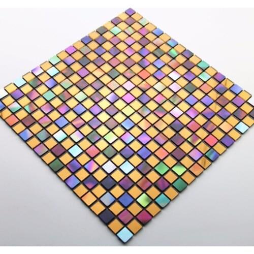 15mm Self-adhesive Seven Color Metal Golden Mirror Glass Mosaic tile Kitchen bathroom living room background stair decoration