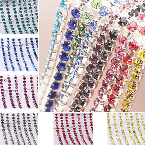 Ss10 1 Meter Silver Calw Chian Clear Shiny Crystals Stones Glue On Rhinestones Strass Trim Sewing On Rhinestones For Needlework