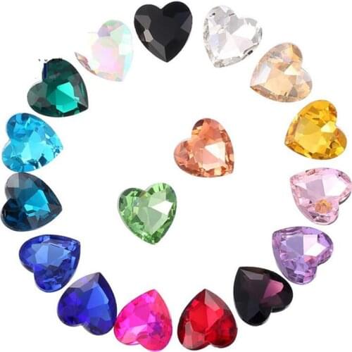 Various Size Random Mix Color Heart Shape Hand Craft Pointback Rhinestones Glass DIY Crystal Rhinestone Garment Dress Decoration