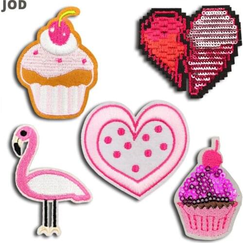 Pink Heart Cake Patch Iron-on Transfers Stripes for Clothing Girl Embroidered Patches Thermal Stickers on Clothes Applique Badge