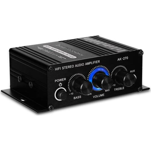 AK270 Power Amplifier Audio Karaoke Home Theater Amplifier 2 Channel HiFi Stereo Audio Amplifier RCA AUX Input Speaker AMP 20Wx2