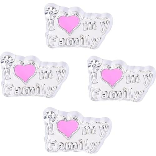 20Pcs/lot F331Plated Words I Love My Family Floating Charms Fit For Living Glass Locket Jewelry Wholesale
