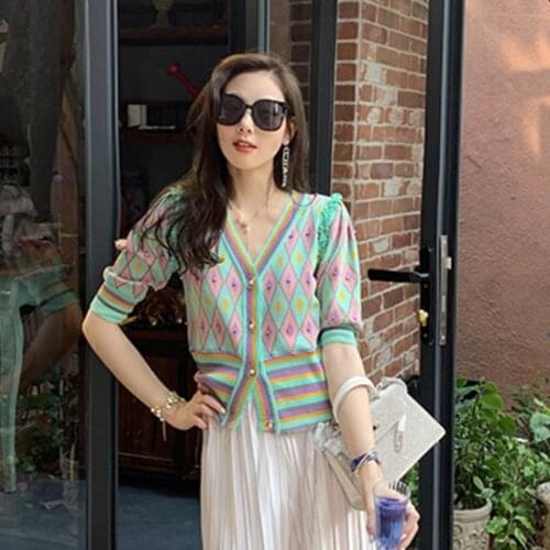 Knit Cardigan Sweater Women Striped V-Neck Womens Sweater Summer 2021 Woman Jumper