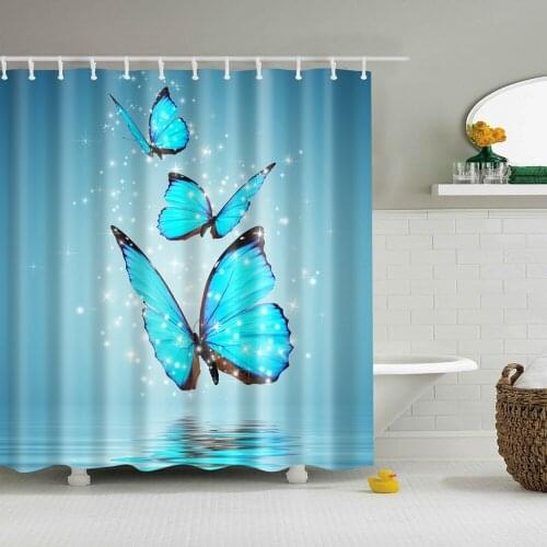 Dafield Butterfly Shower Curtain Fabric Blue White Monarch Bathroom Sets PolyesterWith Hooks