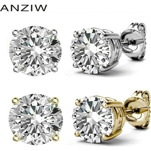 ANZIW Classic Moissanite Earrings 100% 925 Sterling Silver 0.5ct/1ct Gemstone Round Cut Stud Earrings Anniversary Women Gift