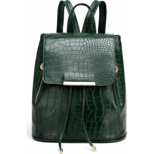 THREEPEAS Women Leather Backpacks High Quality 2020 Female Vintage Crocodile Backpack Travel Shoulder Bag School Bags for Girls