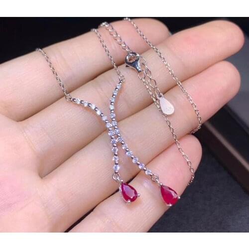New fashion red ruby gemstone necklace for women fine jewelry natural gem birthday party anniversary gift silver golden color