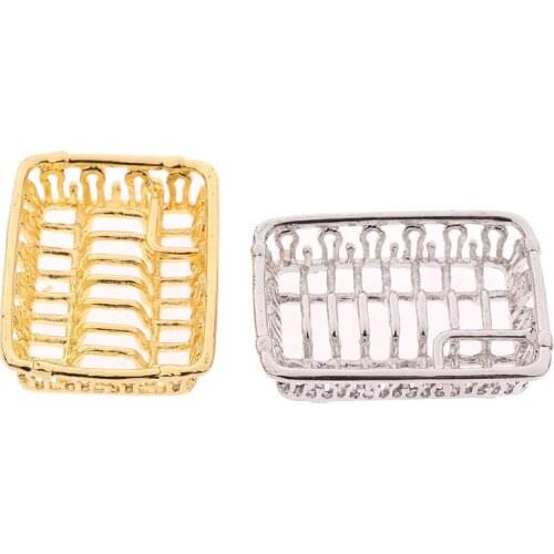 1/12 Dollhouse Miniature Mini Metal Dish Rack Simulation Furniture Kitchen Storage Shelf Model Toys