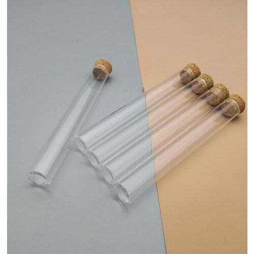 20pcs 50pcs 100pcs Lab 12x100mm Thickening Glass Flat-bottom Test Tube with Cork Stoppers Mini Vial Tube School Supplies