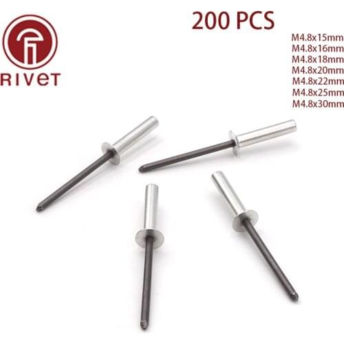 200pcs M4.8*15/16/18/20/22/25/30 Aluminum Countersunk Head Closed End Blind Rivet Sealed Blind Rivet Water Air Tightness Rivets