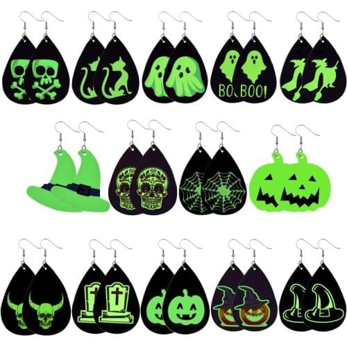 2021 Halloween Luminous Earrings Skull Pumpkin Witch Funny Leather Earrings Holiday Gifts Wholesale