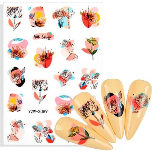 3D Nail Stickers Flower Graffiti Abstract Sexy Woman Face Design Adhesive Nail Art Decor Foil Slider Manicure Stickers For Nails