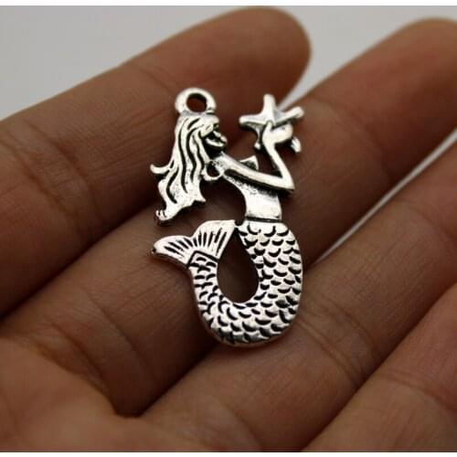 5pcs Wholesale Price Star Mermaid Charms Antique Silver Plated Pendant For Handmade Jewelry Accessories