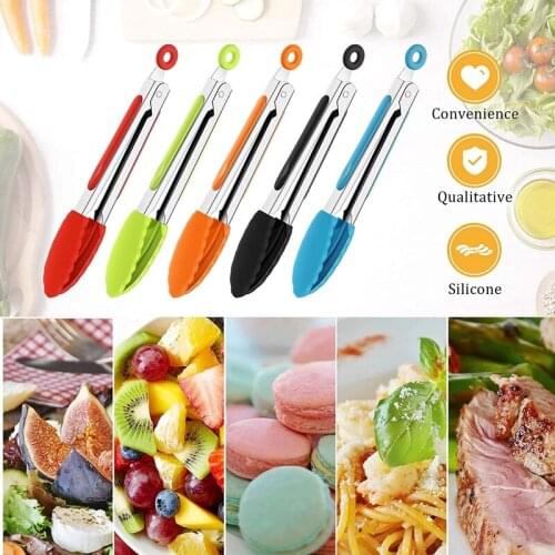 7/9inch Stainless Steel Kitchen Tongs Non-stick Silicone Food Tongs Cooking Tongs Salad Bread Serving Tong BBQ Clip Accessories