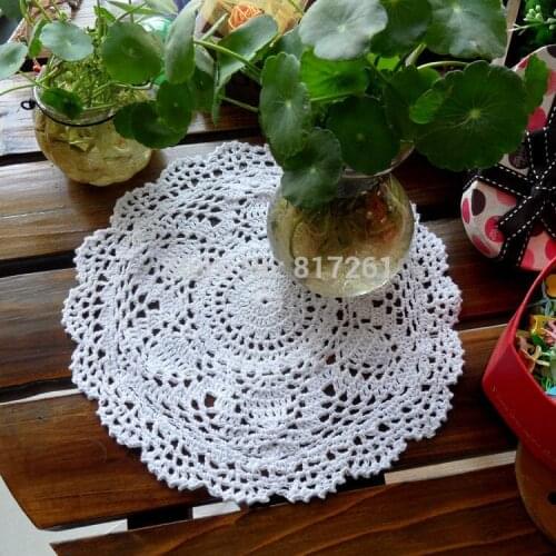 Free shipping white 25cm round 12 pics/lot cotton crochet coaster for tea table decor table mat doilies for wedding placemat pad