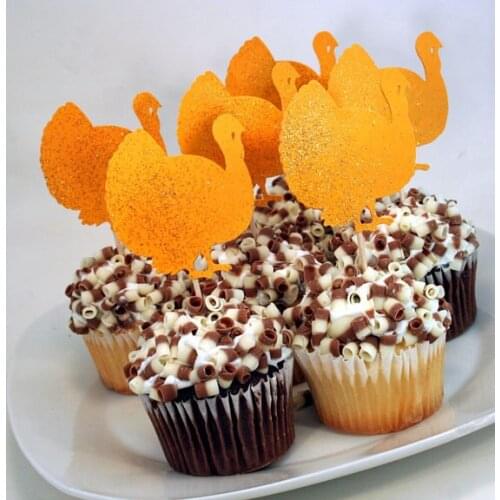 Glitter Turkey Thanksgiving Cupcake Toppers birthday baby shower baptism wedding food treat picks