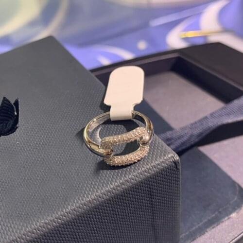 Brand 1:1High Quality Fahsion Copper Ring Silver Color Lucky Square Ring Micro Zircon Women Brand Jewelry October New Arrival