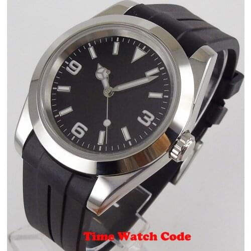 40mm Automatic Mens Watch NH35 Movement Polished Case Rubber Strap Black Dial Bliger Wristwatch Luminous Hands Marks