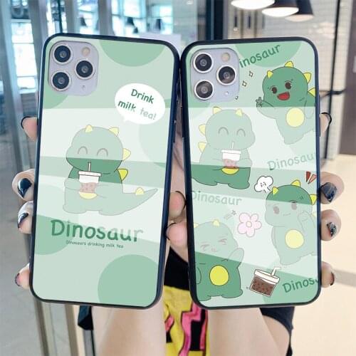 For Huawei Honor 8x max V8 V9 8 9 Lite 9A 9S 9C 8A 7A 7X 8C Case Cartoon Dinosaur Hard Glass Cover For Honor Play 3 4t Pro 8X