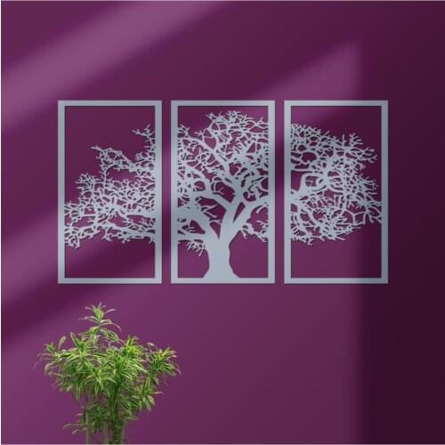 Wooden Factory Decorative 3 Piece Tree Gray Wall Decor, Laser Cut Do700s5060