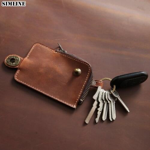 Genuine Leather Key Holder For Men Male Cowhide Vintage Car Key Case Wallet With Card Holder Coin Purse Housekeeper Organizer