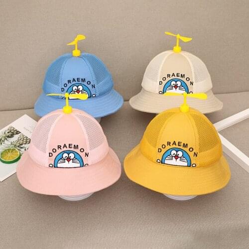 Childrens Summer Machine Hat Bamboo Dragonfly Cartoon Jingle Cat Fisherman Cap Boys and Girls Sunscreen Breathable Mesh Hat