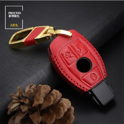 For Benz Genuine Leather 2&3 Button Smart Car Key Case Cover For Mercedes Benz Accessories W203 W210 W211 W124 Keyrings Keychain