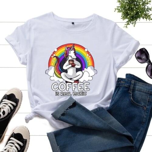 Women Summer 100% Cotton Short Sleeve T-shirt Rainbow Unicorn Letter Print Fashion Female T Shirt Ladies Regular O-Neck Tee Tops