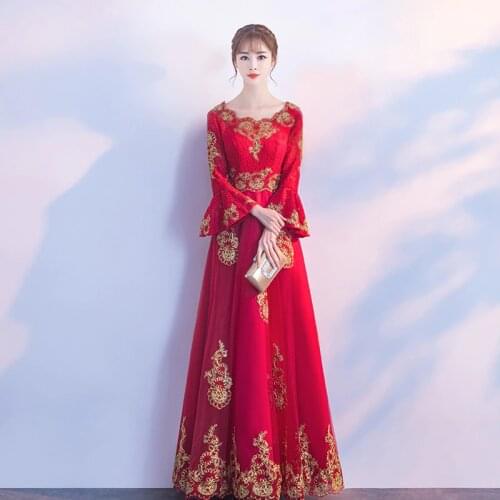 Red Lace Embroidery Oriental Style Dresses Chinese Bride Vintage Traditional Wedding Cheongsam Dress Long Qipao Plus Size XS-3XL