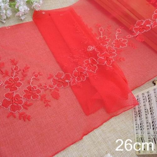 26cm wide-2yards/lot Wonderful Pretty Chinese Style Floria Embroidered Tulle Lace Trim,Red Color for Wedding Party dress
