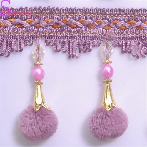 12M pearl Pompom Curtain Trim Lace Tassels Europe Curtain Hanging Ball Tie Back Straps Holders Accessories Home Decoration